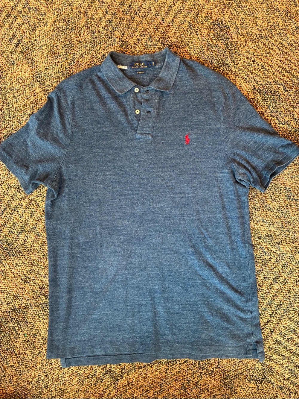 Polo by Ralph Lauren Heathered Navy Short-Sleeve Polo with Red Pony